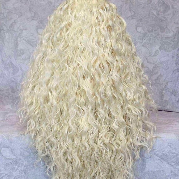 Lace Front Curly Ash Blonde Human Hair Blend Wig main image 11